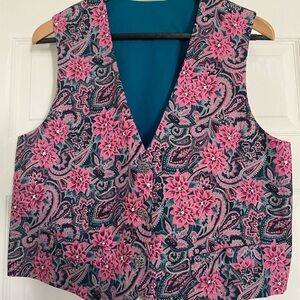 Vintage 90s Women’s Floral Button Up Tie Back Vest Medium/Large Homemade Cottage